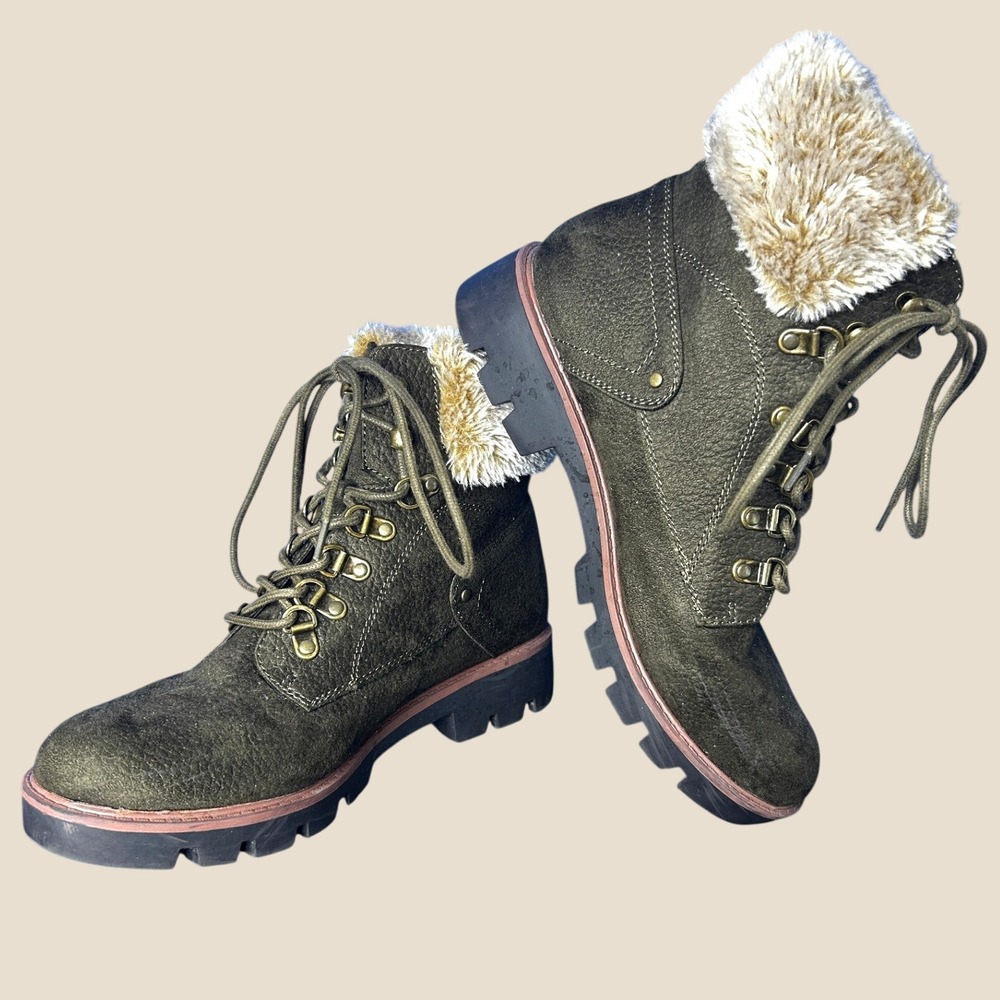 Cliffs White Mountain Olive Glendie Faux Fur Ankle Boots Sz 9 Hiking Granola Fur